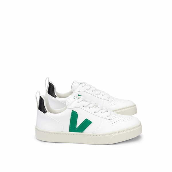Veganer Sneaker | VEJA Small V-10 Lace CWL White Emeraude Black