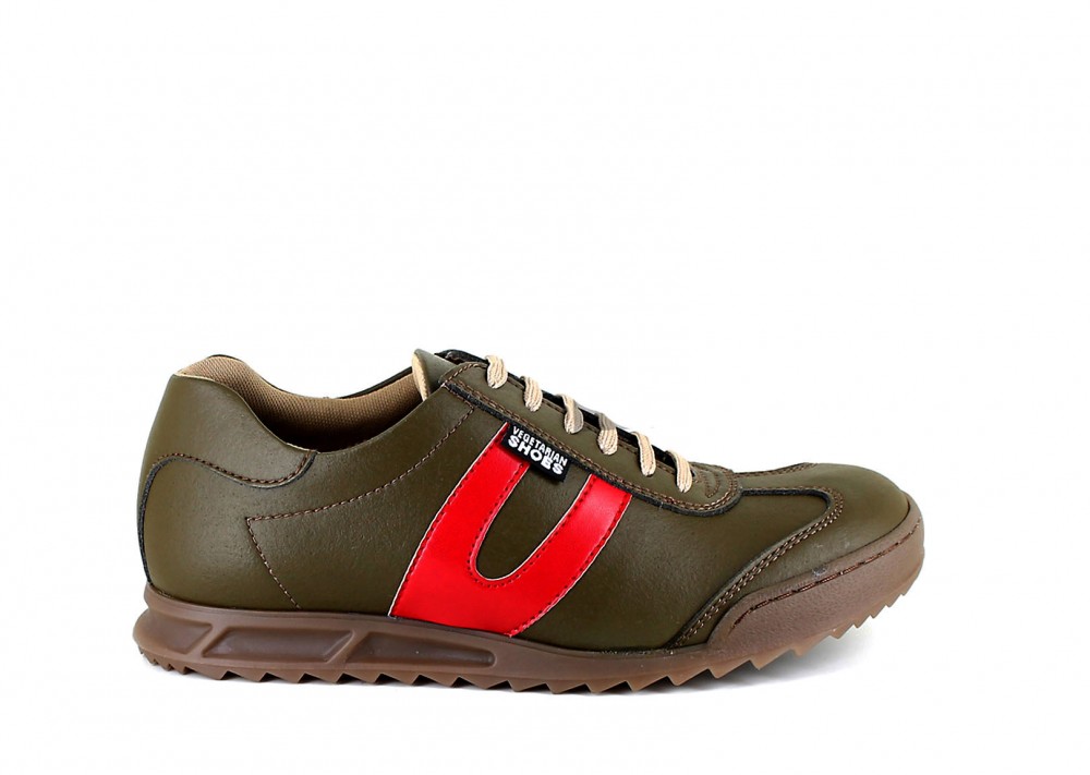 Veganer Sneaker | VEGETARIAN SHOES X Trainer Olive/Red